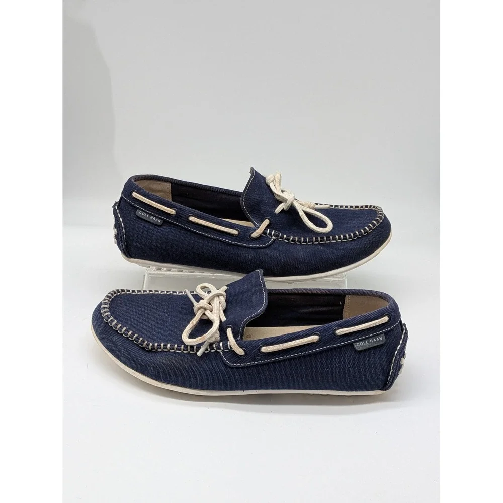 Cole Haan Men's Canvas Boat Shoes Navy Lace Up Driving Loafers Size 9.5 M